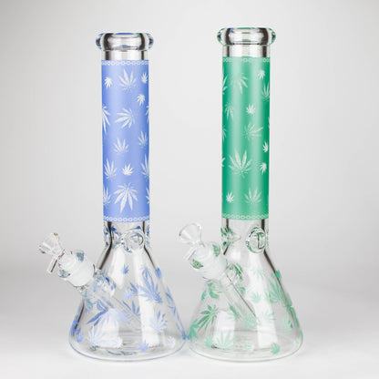 14" 7mm Leaf Design Grown In the Dark Water Bong_0